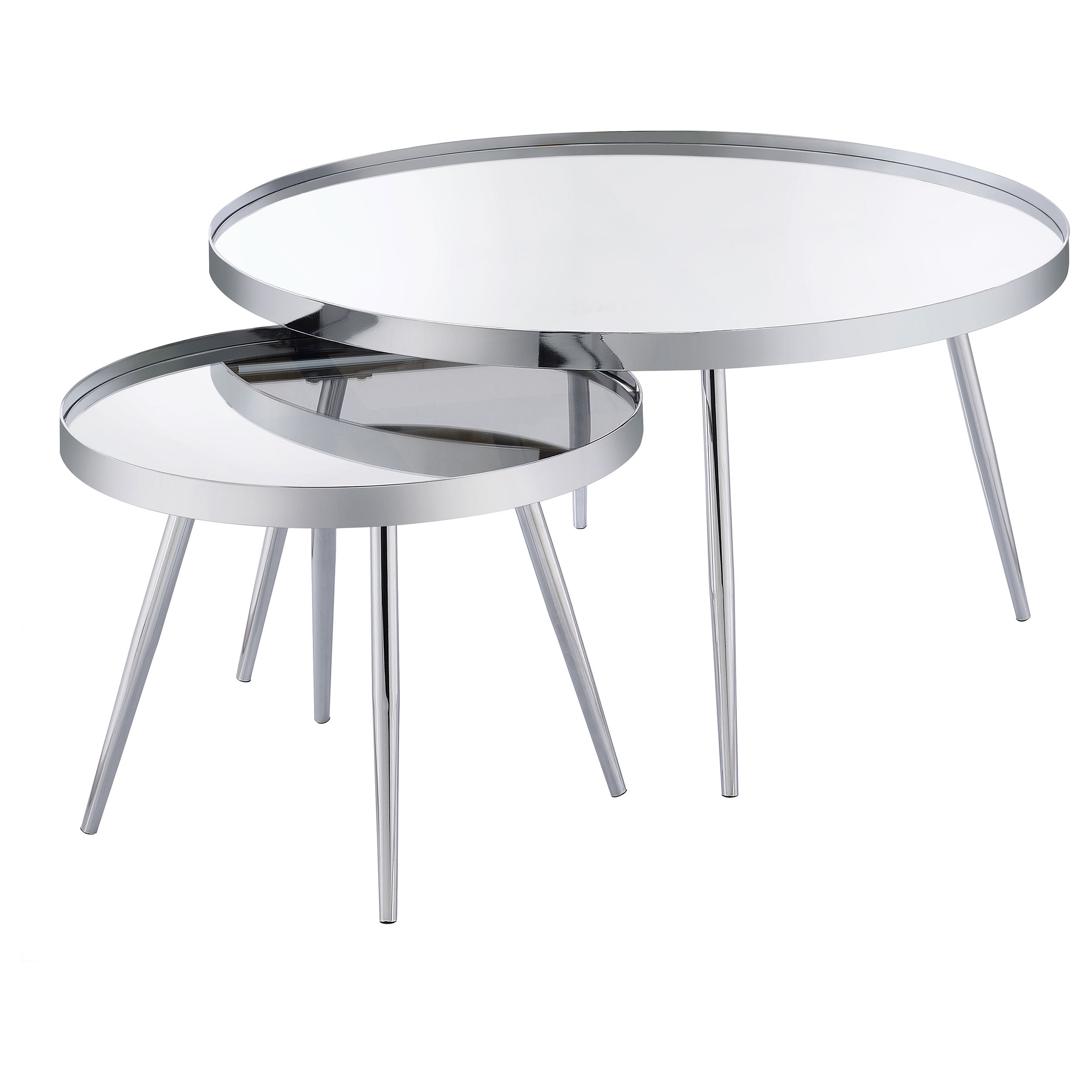 Kaelyn  Round Mirror Top Nesting Coffee Table Chrome