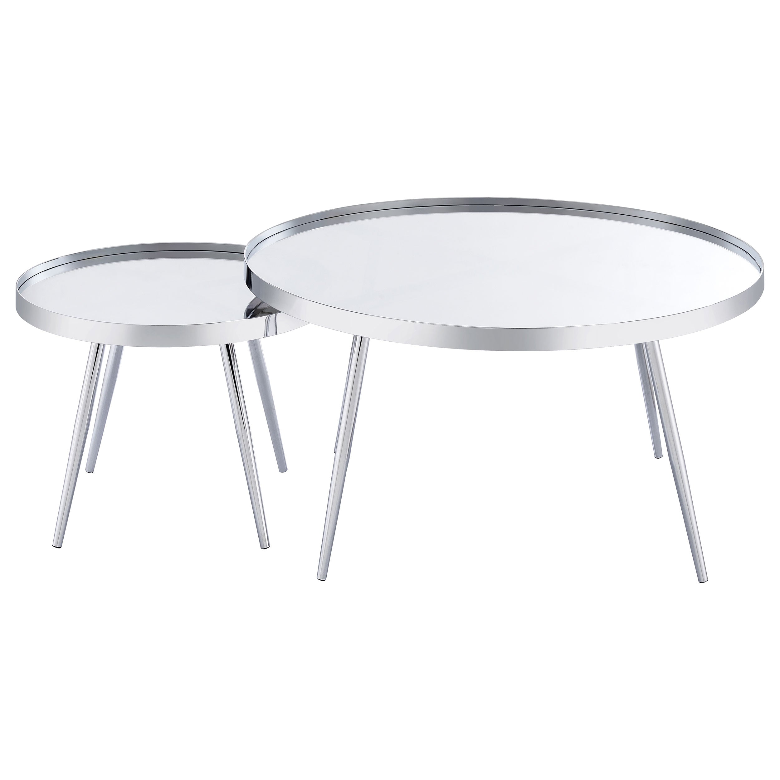 Kaelyn  Round Mirror Top Nesting Coffee Table Chrome