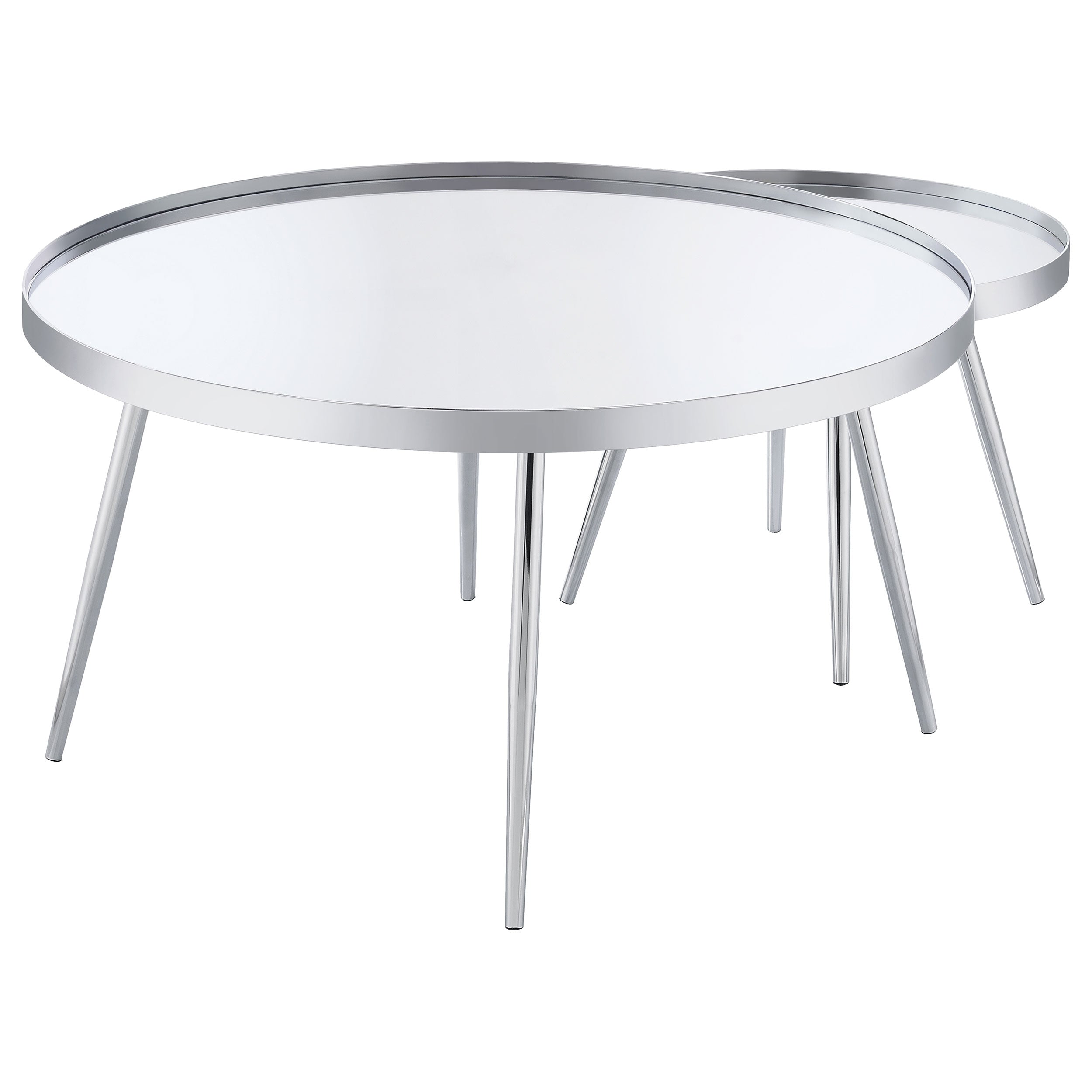 Kaelyn  Round Mirror Top Nesting Coffee Table Chrome