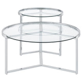 Delia  Round Glass Top Nesting Coffee Table Chrome