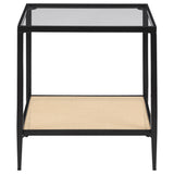 Amherst Glass Top Metal with Cane Shelf End Table Black