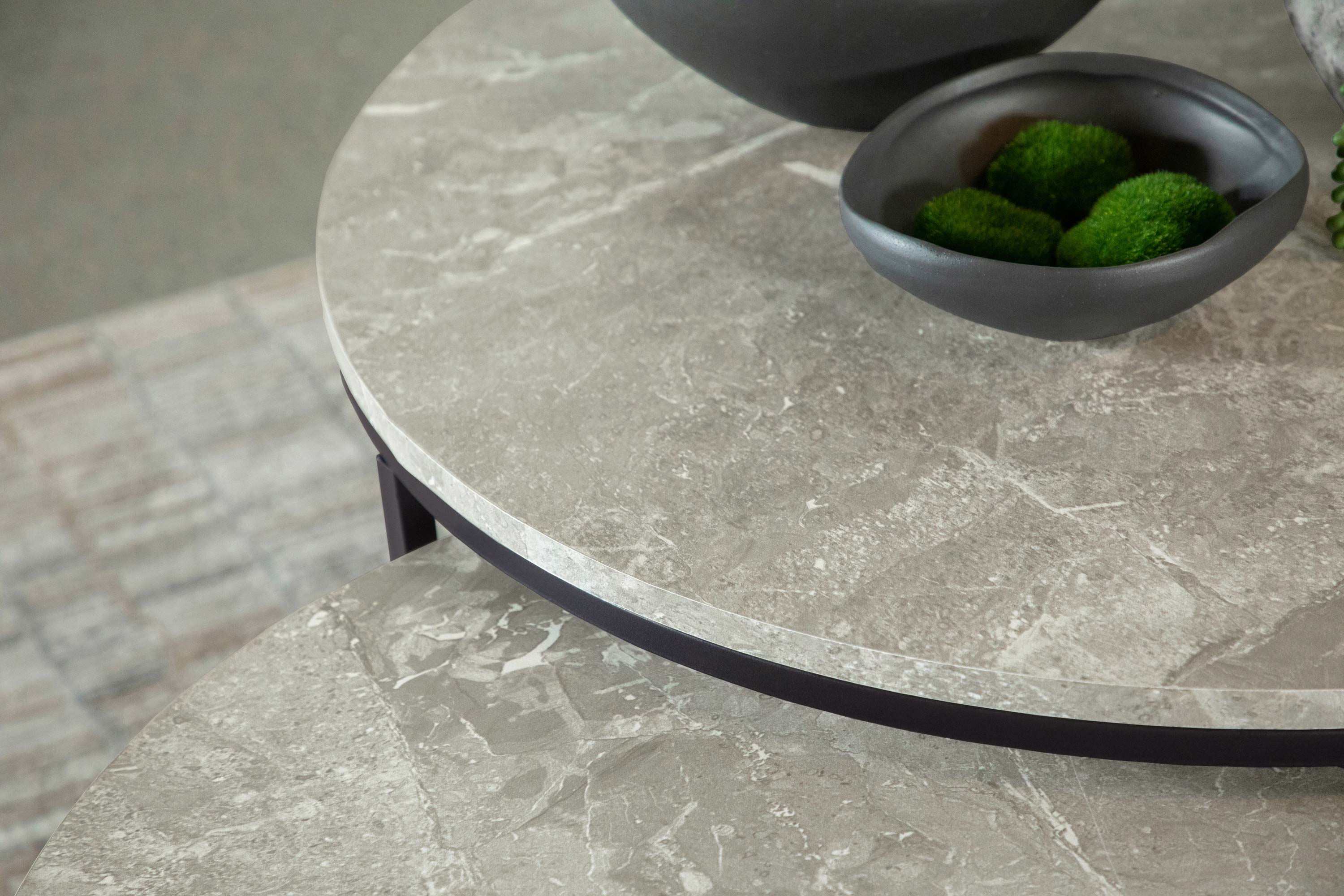 Lainey  Round Faux Marble Nesting Coffee Table Grey