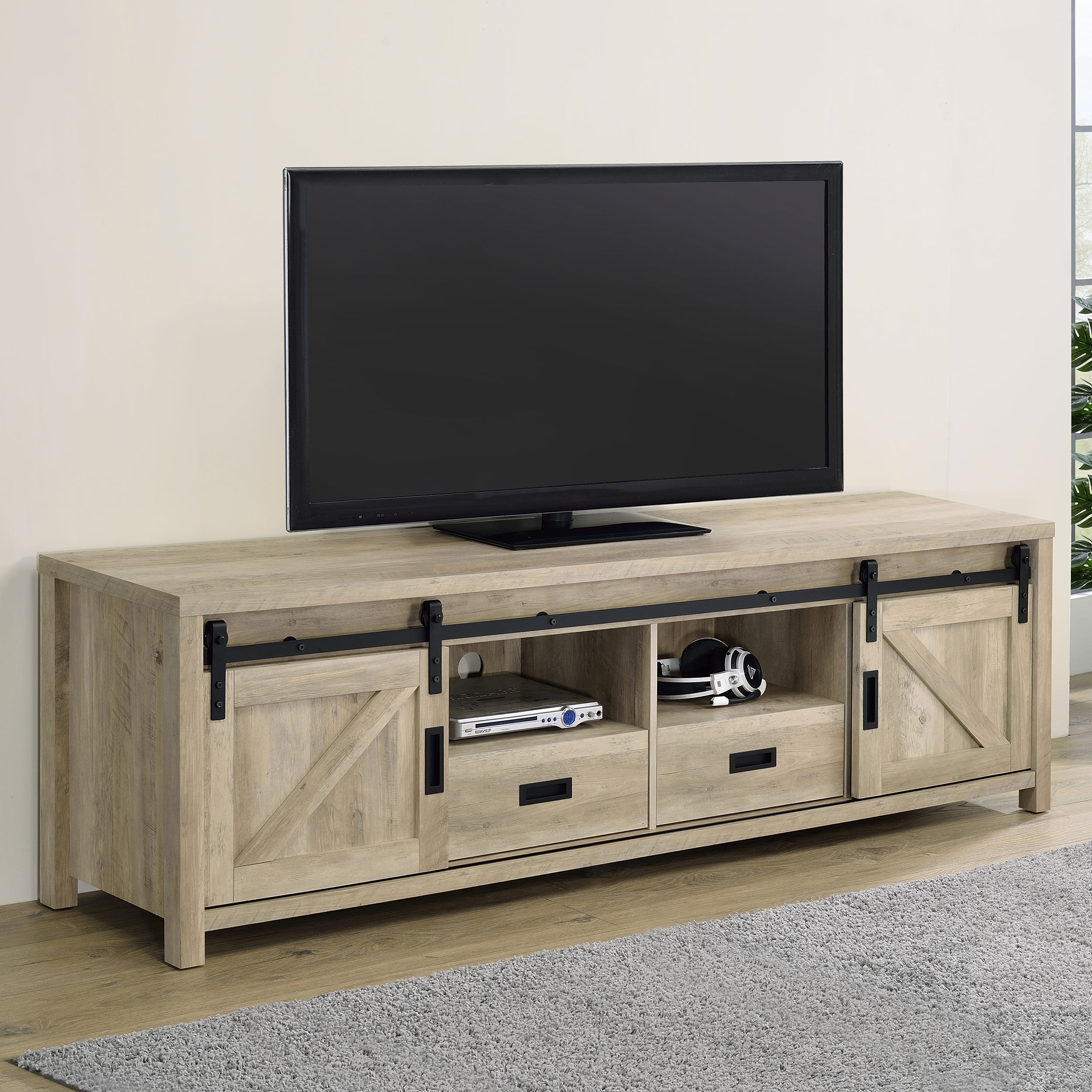 Madra 2-door Engineered Wood 79-inch TV Stand Dark Pine