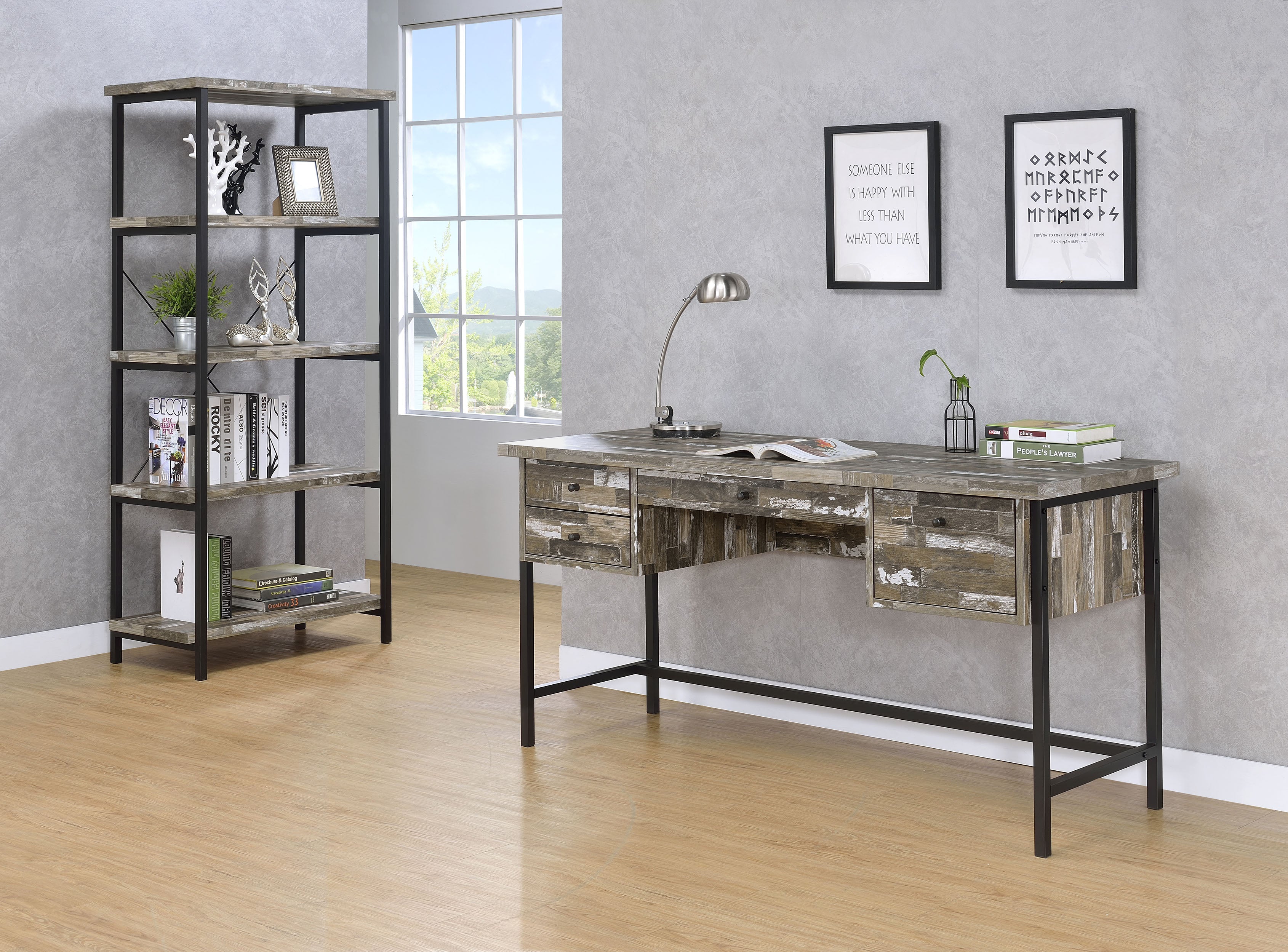 Kemper 59-inch 4-shelf Writing Desk Weathered Brown