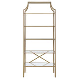 Serena 70-inch 5-shelf Glass Bookshelf Gold