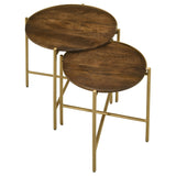 Malka  Round Wood Nesting Table Dark Brown and Gold