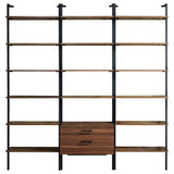 Owens  96-inch Wall Mounted Bookshelf Set Walnut